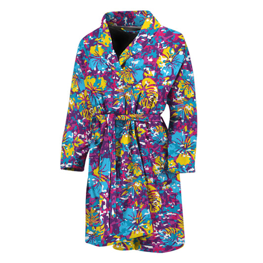 Colorful Aloha Camouflage Flower Print Men's Bathrobe