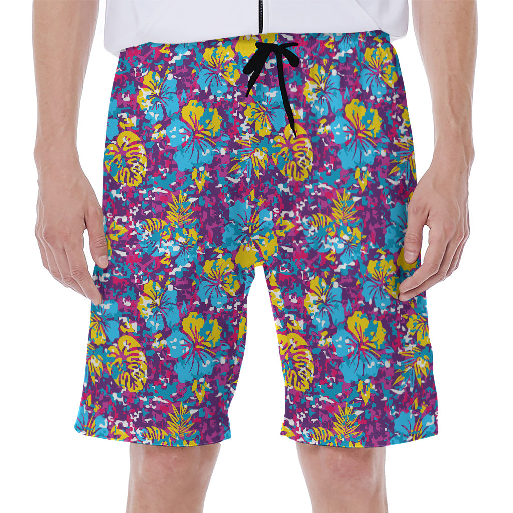 Colorful Aloha Camouflage Flower Print Men's Beach Shorts