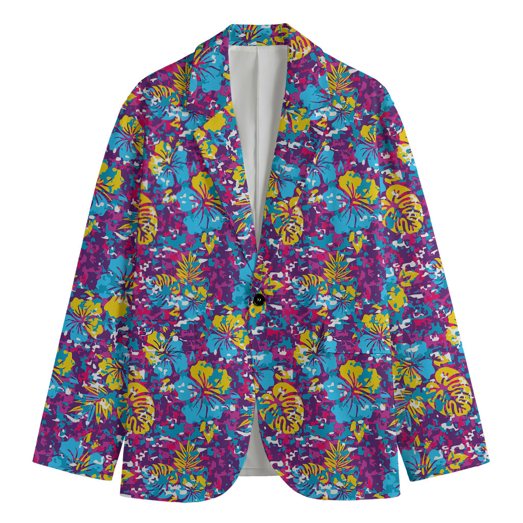 Colorful Aloha Camouflage Flower Print Men's Blazer