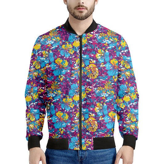 Colorful Aloha Camouflage Flower Print Men's Bomber Jacket