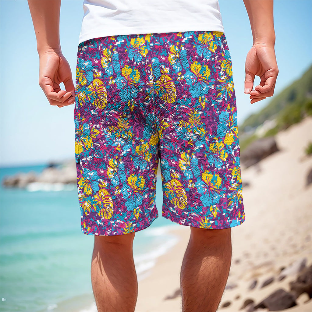 Colorful Aloha Camouflage Flower Print Men's Cargo Shorts