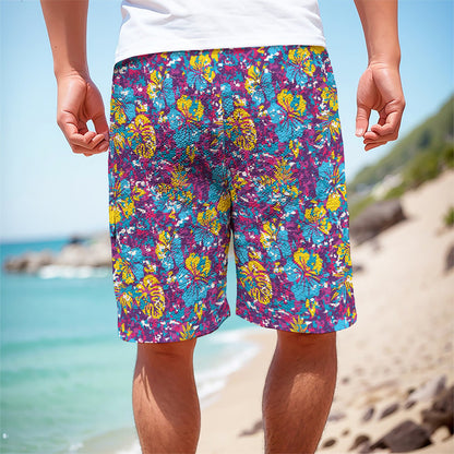 Colorful Aloha Camouflage Flower Print Men's Cargo Shorts