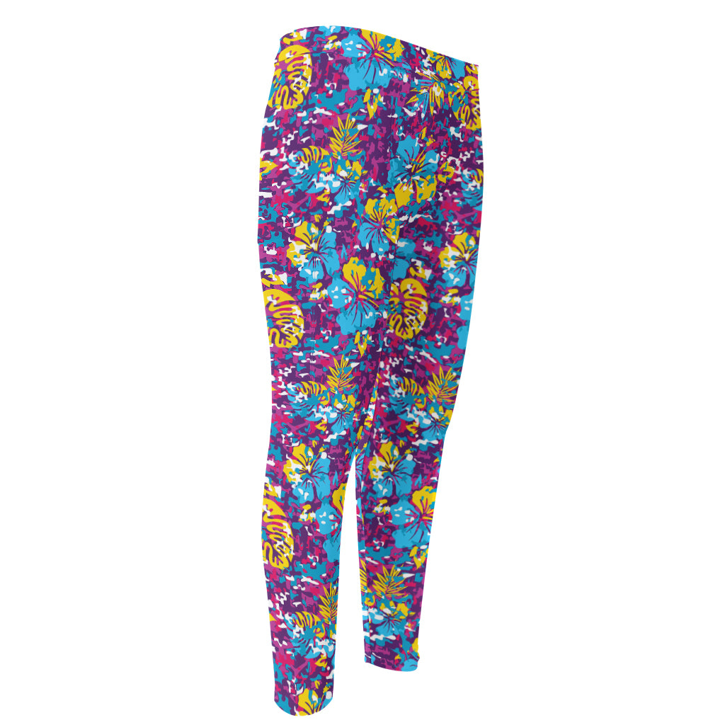 Colorful Aloha Camouflage Flower Print Men's Compression Pants