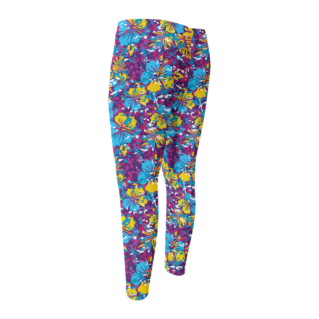 Colorful Aloha Camouflage Flower Print Men's Compression Pants