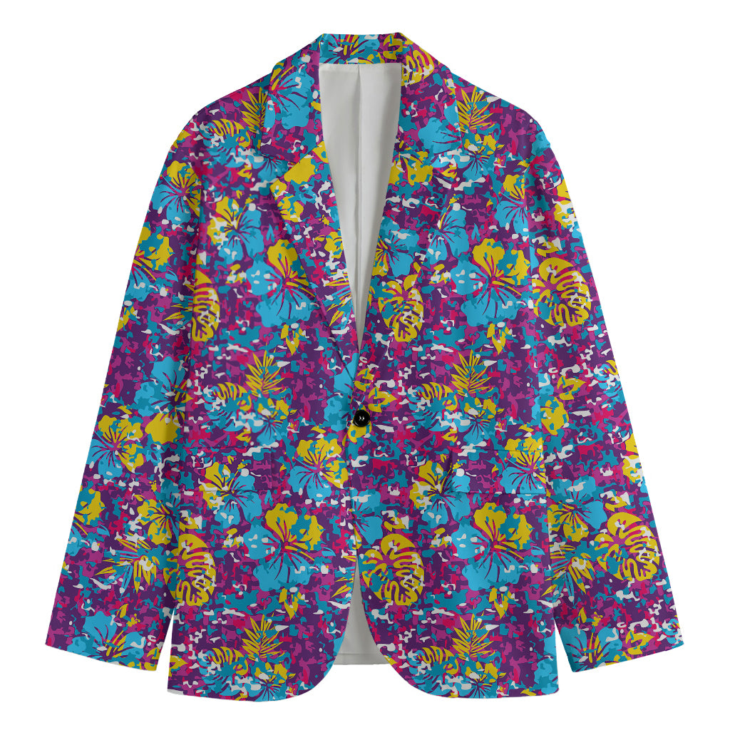 Colorful Aloha Camouflage Flower Print Men's Cotton Blazer