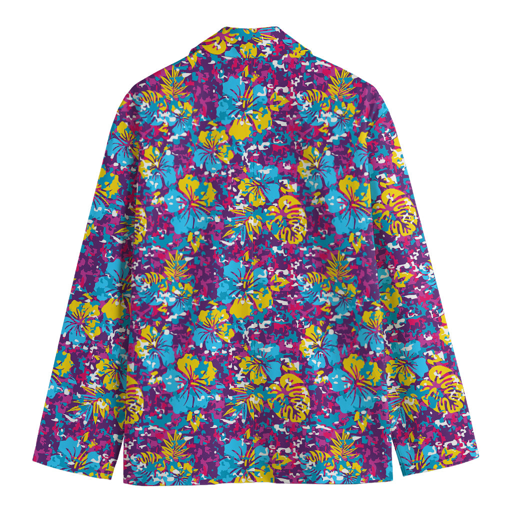 Colorful Aloha Camouflage Flower Print Men's Cotton Blazer