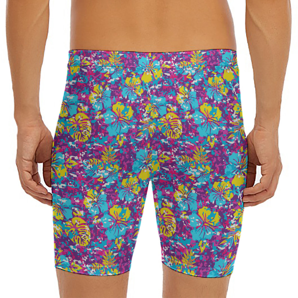 Colorful Aloha Camouflage Flower Print Men's Long Boxer Briefs
