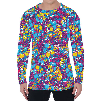 Colorful Aloha Camouflage Flower Print Men's Long Sleeve T-Shirt
