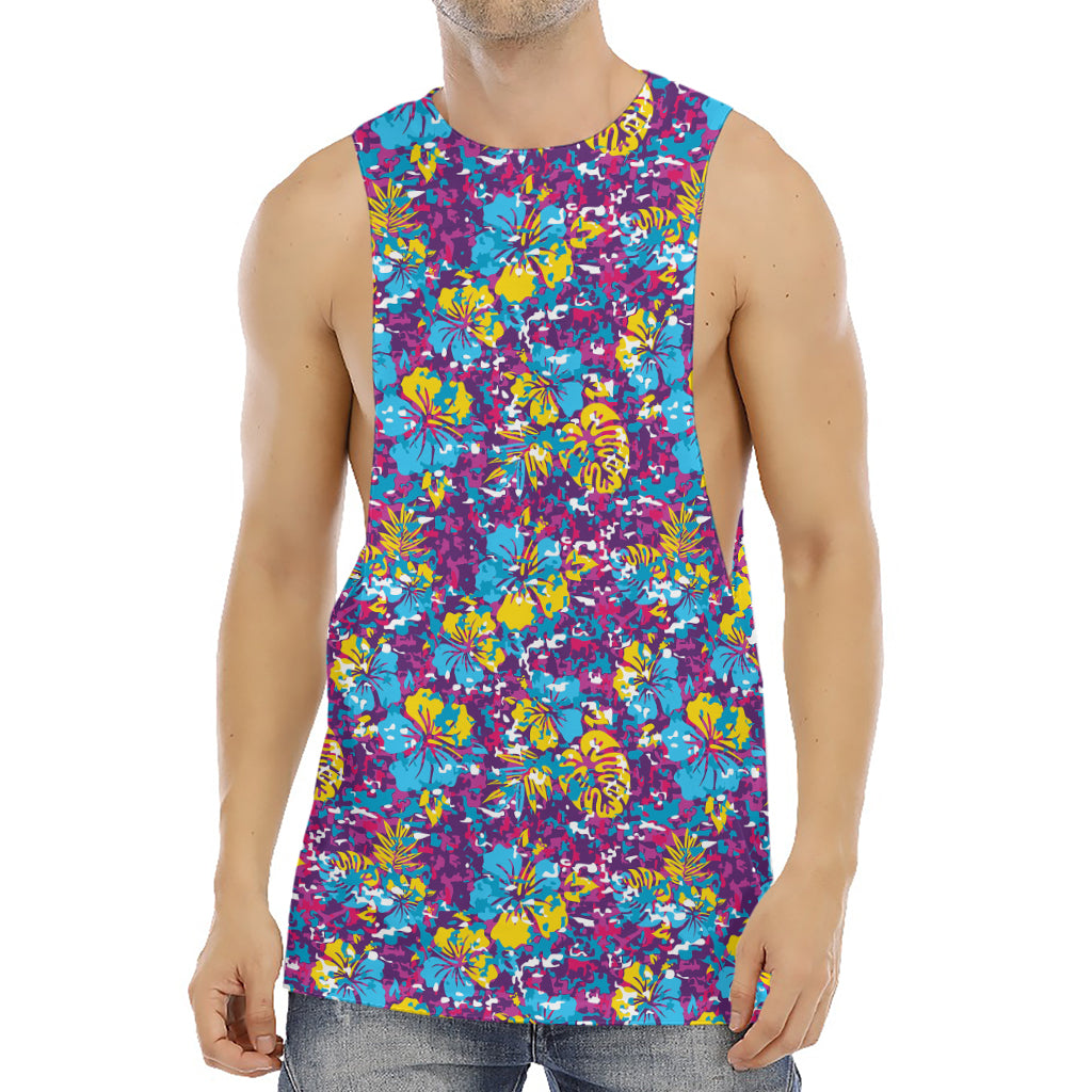 Colorful Aloha Camouflage Flower Print Men's Muscle Tank Top