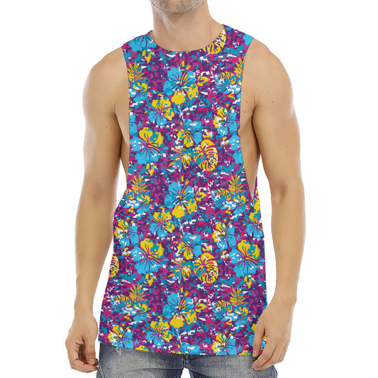 Colorful Aloha Camouflage Flower Print Men's Muscle Tank Top