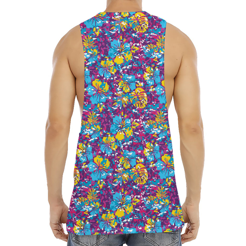 Colorful Aloha Camouflage Flower Print Men's Muscle Tank Top