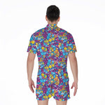 Colorful Aloha Camouflage Flower Print Men's Rompers