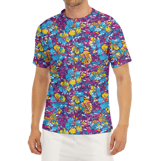 Colorful Aloha Camouflage Flower Print Men's Short Sleeve Rash Guard