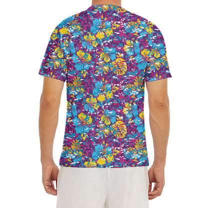 Colorful Aloha Camouflage Flower Print Men's Short Sleeve Rash Guard