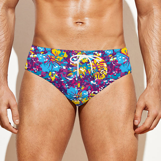 Colorful Aloha Camouflage Flower Print Men's Swim Briefs