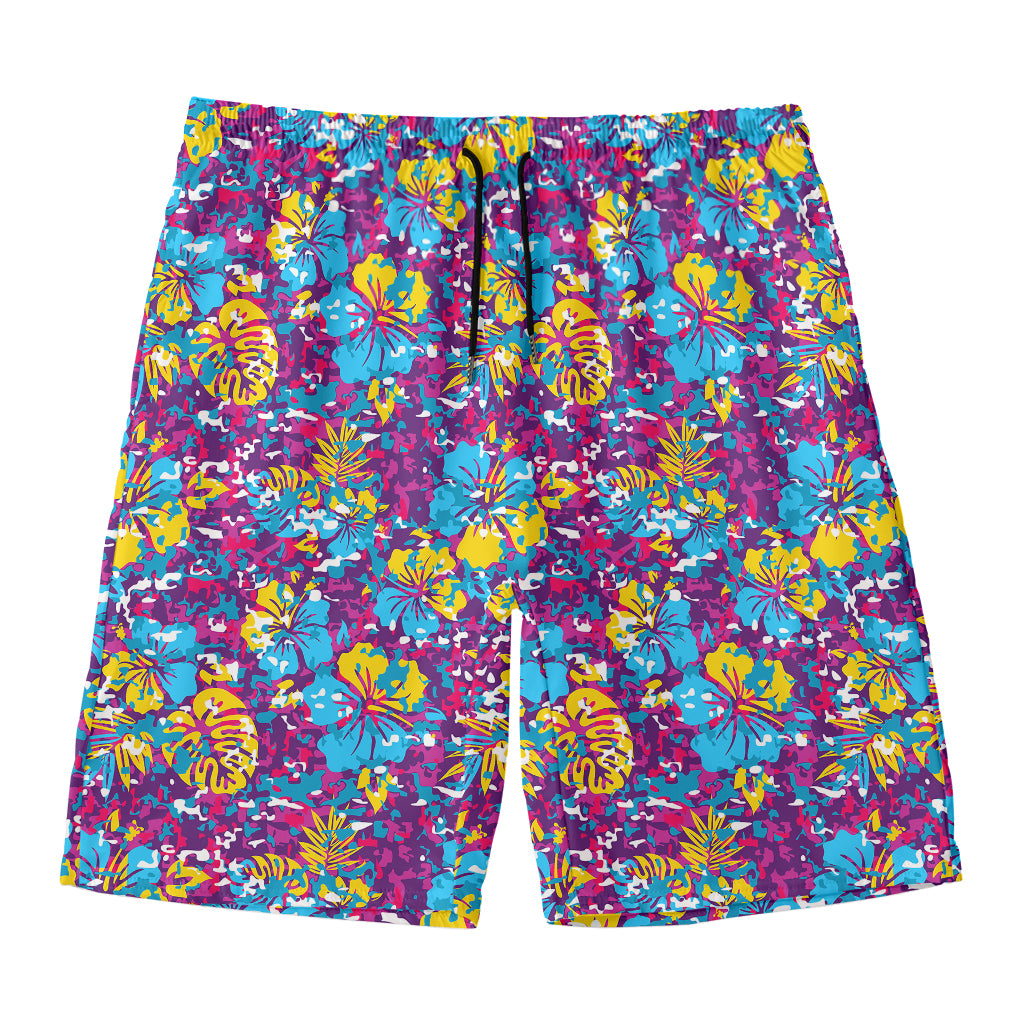 Colorful Aloha Camouflage Flower Print Men's Swim Trunks
