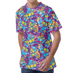 Colorful Aloha Camouflage Flower Print Men's Velvet T-Shirt