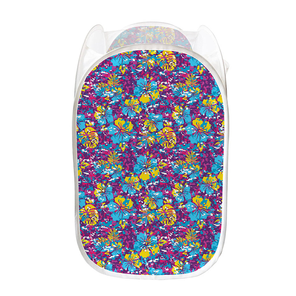 Colorful Aloha Camouflage Flower Print Mesh Laundry Hamper