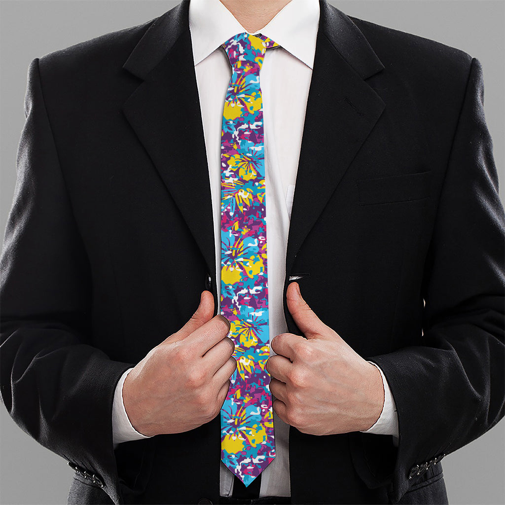 Colorful Aloha Camouflage Flower Print Necktie