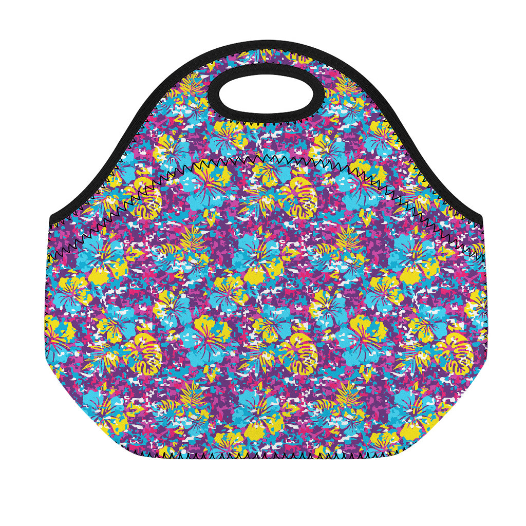Colorful Aloha Camouflage Flower Print Neoprene Lunch Bag