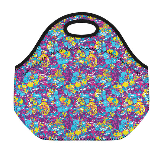 Colorful Aloha Camouflage Flower Print Neoprene Lunch Bag