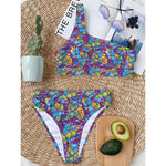 Colorful Aloha Camouflage Flower Print One Shoulder Bikini Top