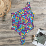 Colorful Aloha Camouflage Flower Print One Shoulder Bodysuit