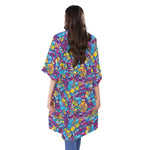 Colorful Aloha Camouflage Flower Print Open Front Beach Cover Up