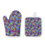 Colorful Aloha Camouflage Flower Print Oven Mitt And Pot Holder Set