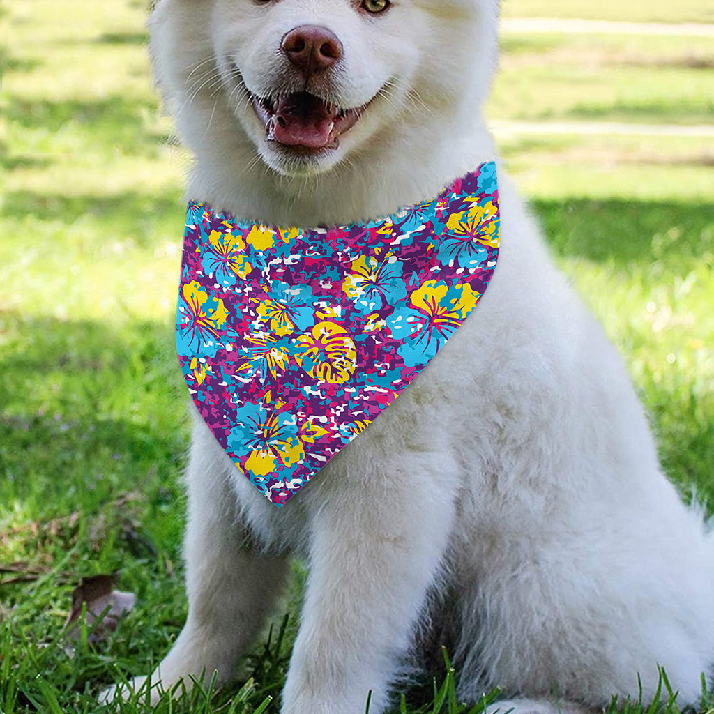 Colorful Aloha Camouflage Flower Print Over The Collar Dog Bandana