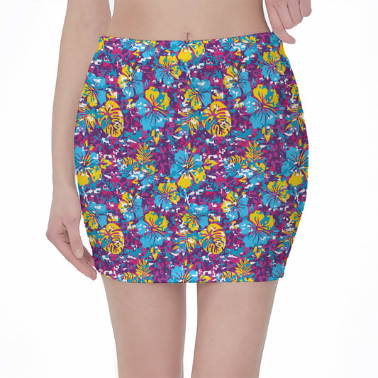 Colorful Aloha Camouflage Flower Print Pencil Mini Skirt
