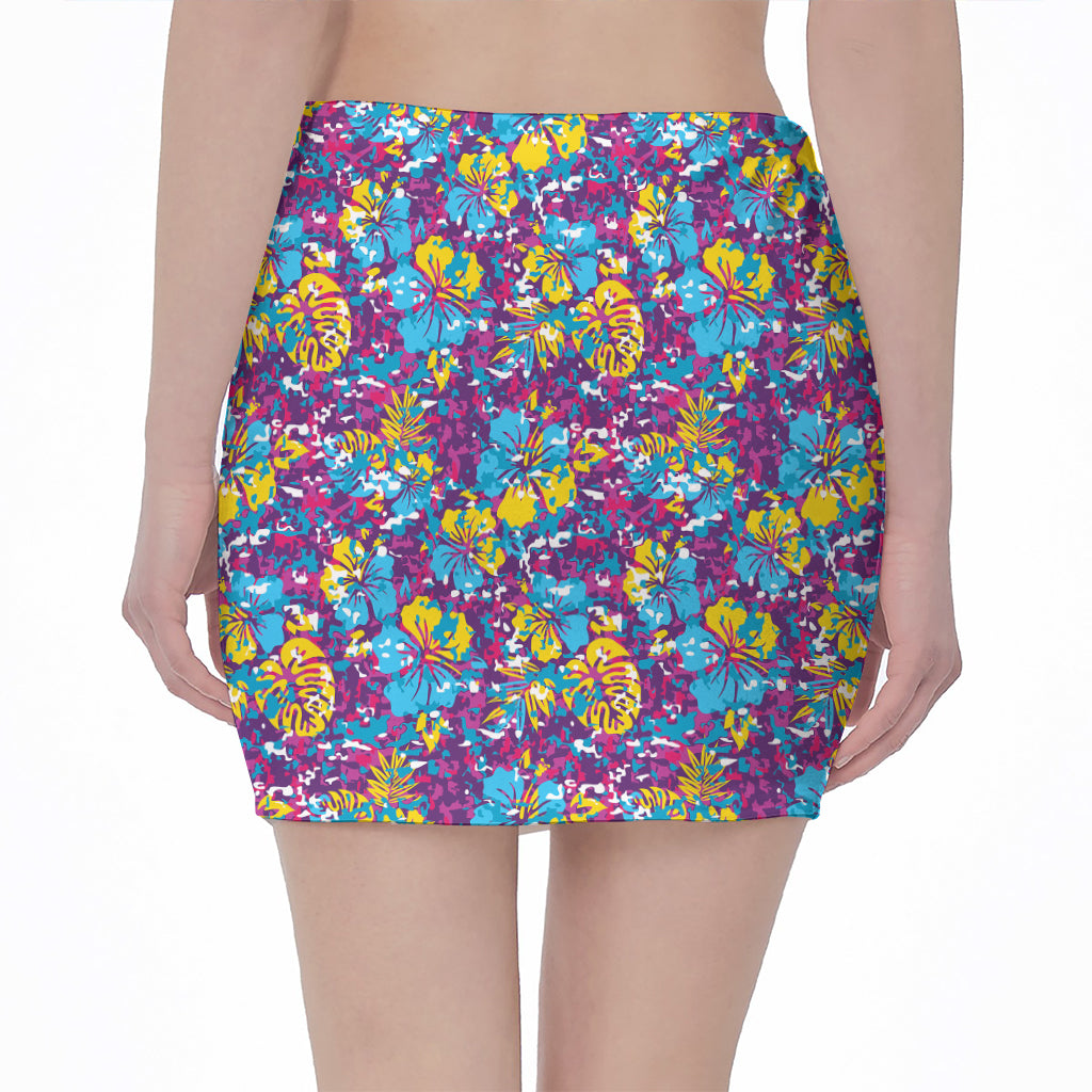 Colorful Aloha Camouflage Flower Print Pencil Mini Skirt