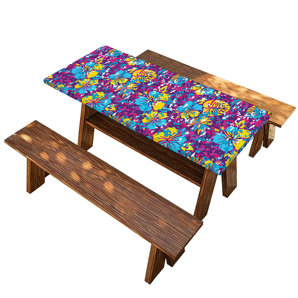Colorful Aloha Camouflage Flower Print Picnic Table Cover
