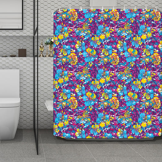 Colorful Aloha Camouflage Flower Print Polyester Shower Curtain