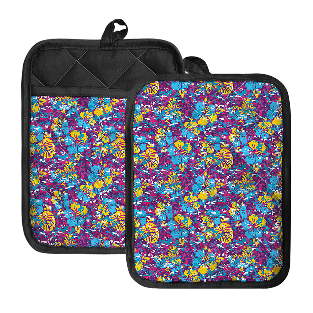 Colorful Aloha Camouflage Flower Print Pot Holders With Pocket