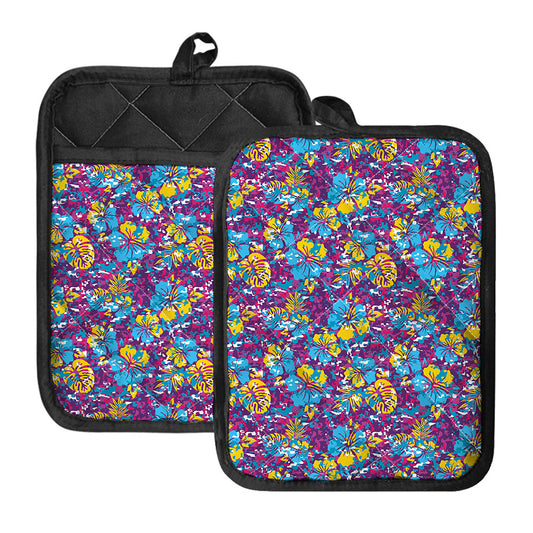 Colorful Aloha Camouflage Flower Print Pot Holders With Pocket