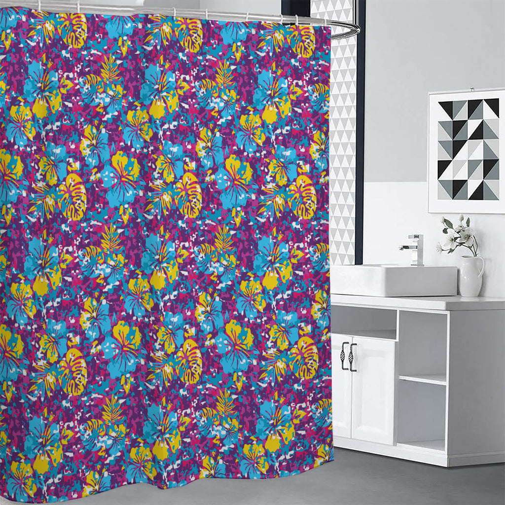 Colorful Aloha Camouflage Flower Print Premium Shower Curtain