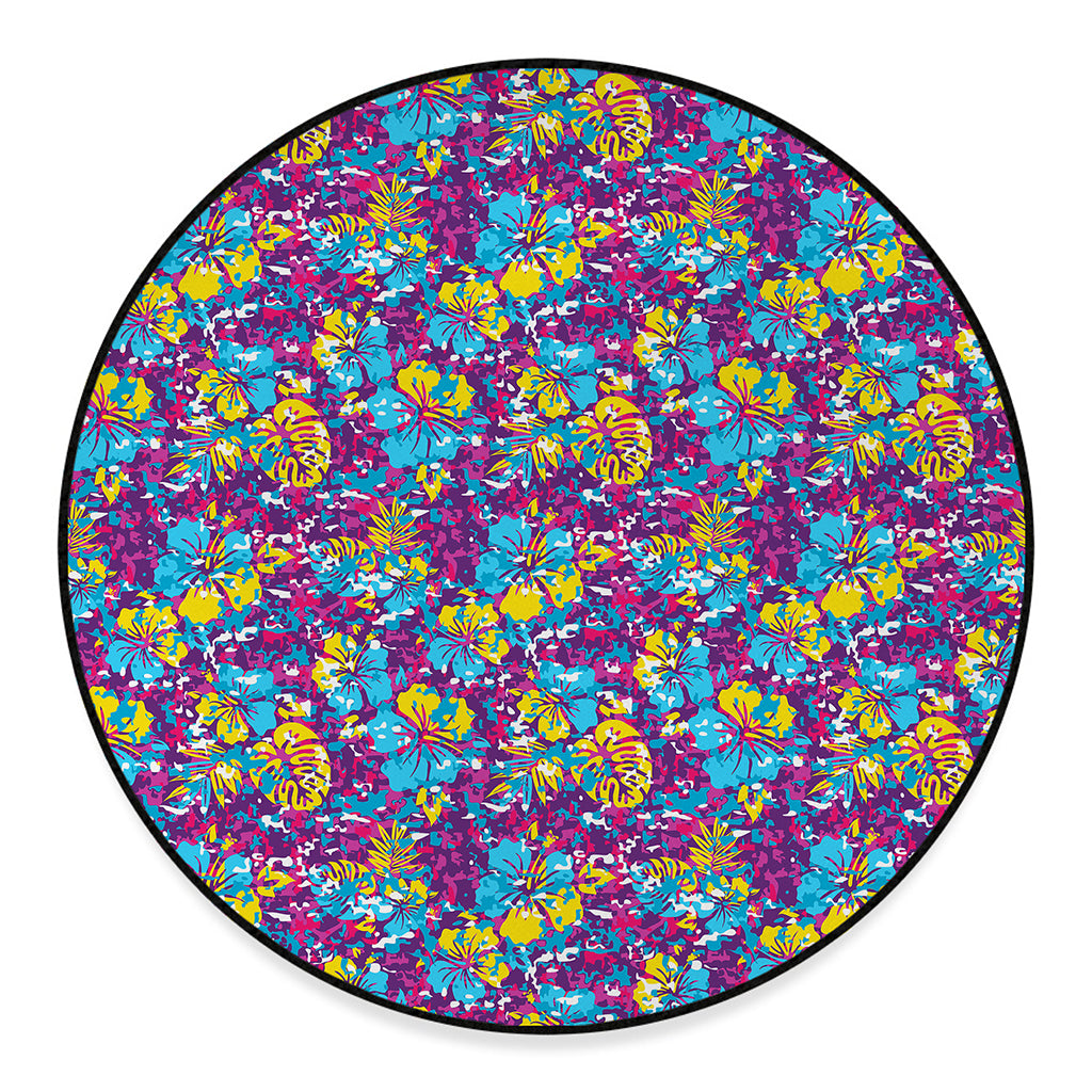 Colorful Aloha Camouflage Flower Print Round Floor Mat