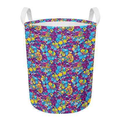 Colorful Aloha Camouflage Flower Print Round Laundry Basket