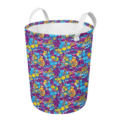 Colorful Aloha Camouflage Flower Print Round Laundry Basket