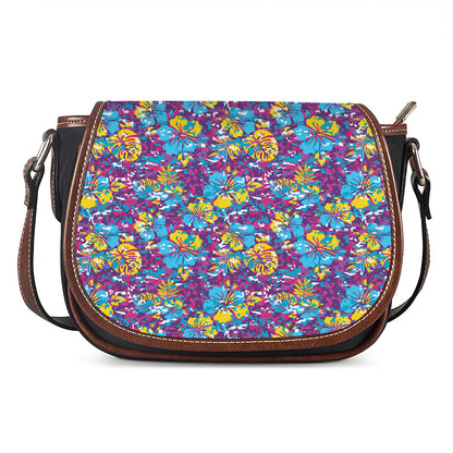 Colorful Aloha Camouflage Flower Print Saddle Bag