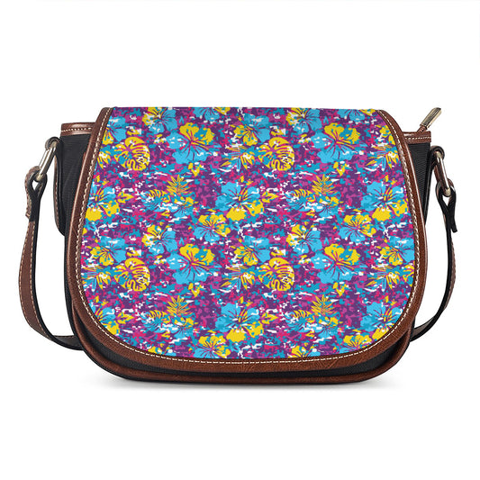 Colorful Aloha Camouflage Flower Print Saddle Bag