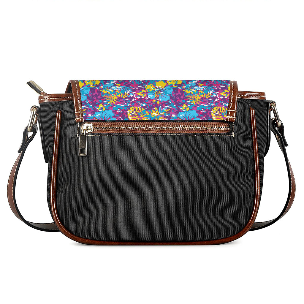 Colorful Aloha Camouflage Flower Print Saddle Bag