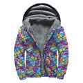 Colorful Aloha Camouflage Flower Print Sherpa Lined Zip Up Hoodie