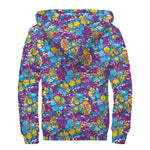 Colorful Aloha Camouflage Flower Print Sherpa Lined Zip Up Hoodie