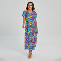 Colorful Aloha Camouflage Flower Print Short Sleeve Maxi Dress