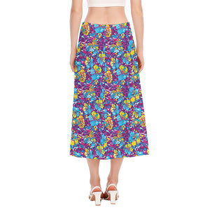 Colorful Aloha Camouflage Flower Print Side Slit Midi Skirt