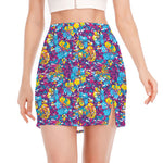 Colorful Aloha Camouflage Flower Print Side Slit Mini Skirt