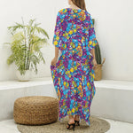 Colorful Aloha Camouflage Flower Print Silk V-Neck Kaftan Dress