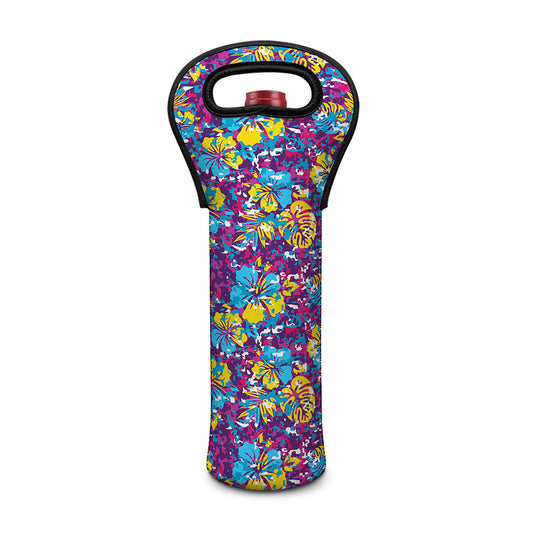 Colorful Aloha Camouflage Flower Print Single Neoprene Wine Tote
